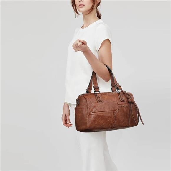 Women Soft Vegan Leather Barrel Bags Large Hobo Top Handle Work Totes 0coffee - Picture 6 of 6